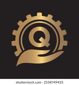 Initial Gear Logo combine with letter Q vector template