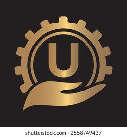 Initial Gear Logo combine with letter U vector template