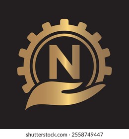 Initial Gear Logo combine with letter N vector template