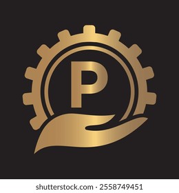 Initial Gear Logo combine with letter P vector template