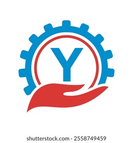 Initial Gear Logo combine with letter Y vector template