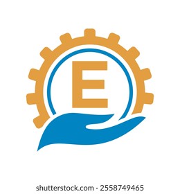 Initial Gear Logo combine with letter E vector template