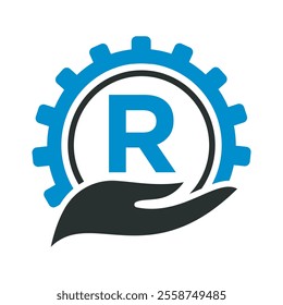Initial Gear Logo combine with letter R vector template
