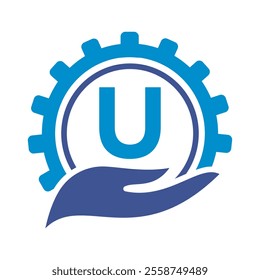 Initial Gear Logo combine with letter U vector template