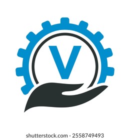 Initial Gear Logo combine with letter V vector template