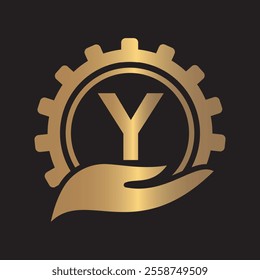 Initial Gear Logo combine with letter Y vector template