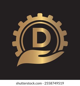Initial Gear Logo combine with letter D vector template