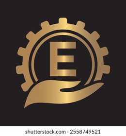 Initial Gear Logo combine with letter E vector template