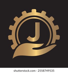 Initial Gear Logo combine with letter J vector template