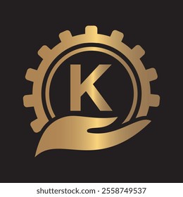 Initial Gear Logo combine with letter K vector template