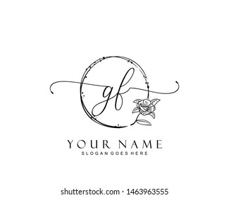 Initial GF beauty monogram and elegant logo design, handwriting logo of initial signature, wedding, fashion, floral and botanical with creative template.