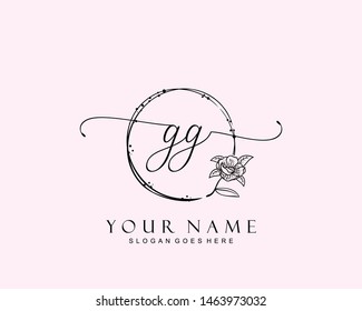 Initial GG beauty monogram and elegant logo design, handwriting logo of initial signature, wedding, fashion, floral and botanical with creative template.