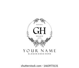 Initial GH beauty monogram and elegant logo design, handwriting logo of initial signature, wedding, fashion, floral and botanical with creative template.