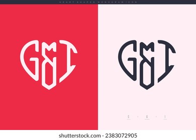 initial GI letters with red heart and love logo flat icon monogram concept
