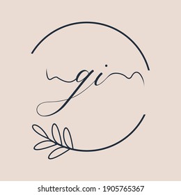Ursprüngliches GI-Logo Handschrift florale und botanische Vektorgrafik