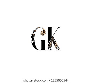 Initial GK Letter with Luxury Leopard Pattern Logotype