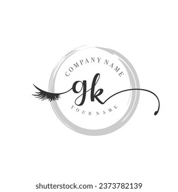 Escritura inicial de gK monograma para ojo y pestañas