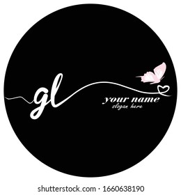 Initial GL logo handwriting vector butterfly illustration	