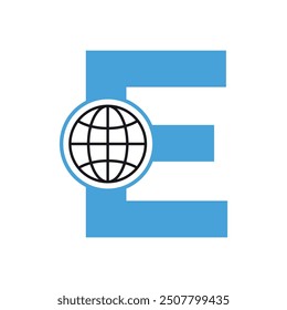 Initial global Logo combine with letter E vector template