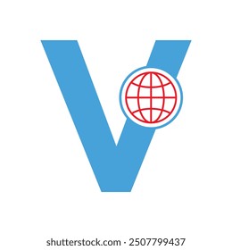 Initial global Logo combine with letter V vector template