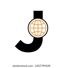 Initial global Logo combine with letter J vector template