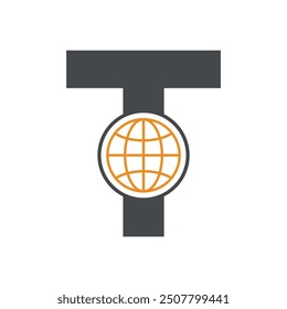Logotipo global inicial combinado con letra T Plantilla de Vector