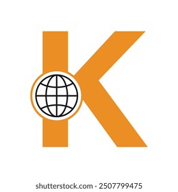 Initial global Logo combine with letter K vector template