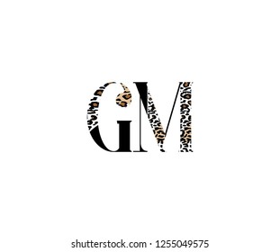 Initial GM Letter with Luxury Leopard Pattern Logotype