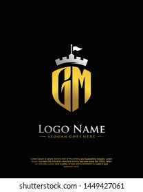 initial GM letter with shield style logo template vector
