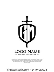 initial GM letter with shield style logo template vector