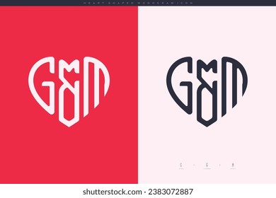 initial GM letters with red heart and love logo flat icon monogram concept