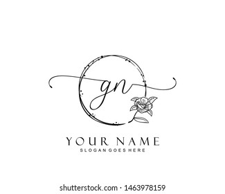 Initial GN beauty monogram and elegant logo design, handwriting logo of initial signature, wedding, fashion, floral and botanical with creative template.