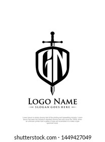 initial GN letter with shield style logo template vector