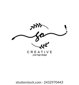 Tipografía inicial de marca botánica de escritura a mano con logotipo GO