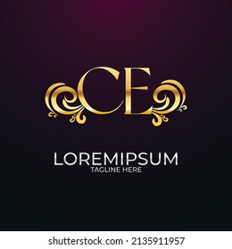Initial gold CE EC letter luxury beauty flourishes ornament monogram logo