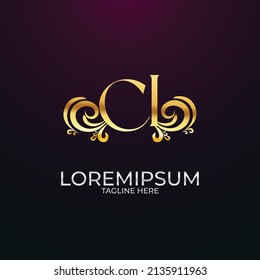 Initial gold CI IC letter luxury beauty flourishes ornament monogram logo