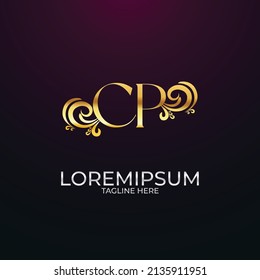 Initial gold CP PC letter luxury beauty flourishes ornament monogram logo