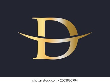 Initial Gold D letter logo design. D logo design vector template