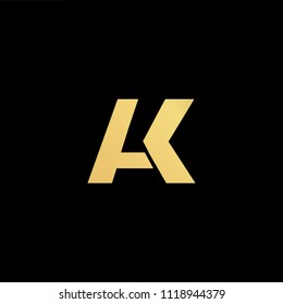 Initial Gold letter AK KA Logo Design with black Background Vector Illustration Template