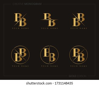 Initial Gold Letter bb Monogram Sliced. Logo template isolated on white background