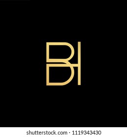 Initial Gold letter BH HB Logo Design with black Background Vector Illustration Template