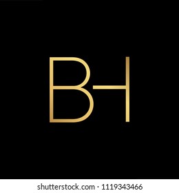 Initial Gold letter BH BH Logo Design with black Background Vector Illustration Template