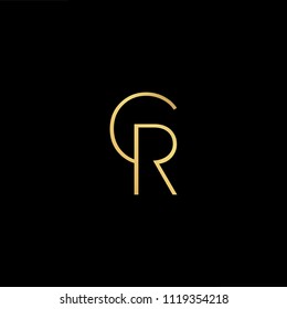 Initial Gold letter CR RC Logo Design with black Background Vector Illustration Template