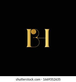 Erstmaliger Goldbrief HB BH Logo-Design mit schwarzem Hintergrund Vektorillustration Illustration Vorlage
