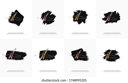 Erstmaliger goldener Buchstabe JF J F Handschrift Logo-Set Design-Vorlage auf schwarzen Pinsel einzeln auf Weiß.