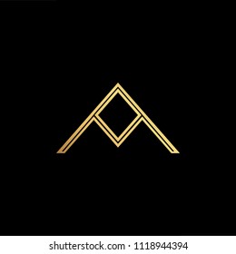 Initial Gold letter AM MA Logo Design with black Background Vector Illustration Template