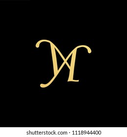 Initial Gold letter AM MA Logo Design with black Background Vector Illustration Template