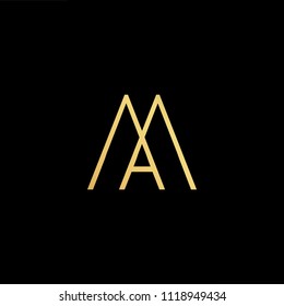 Initial Gold letter AM MA Logo Design with black Background Vector Illustration Template