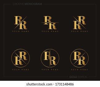 Initial Gold Letter rr Monogram Sliced. Logo template isolated on white background