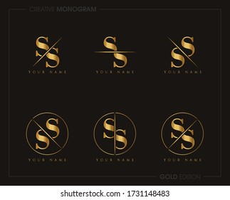 Initial Gold Letter ss Monogram Sliced. Logo template isolated on white background